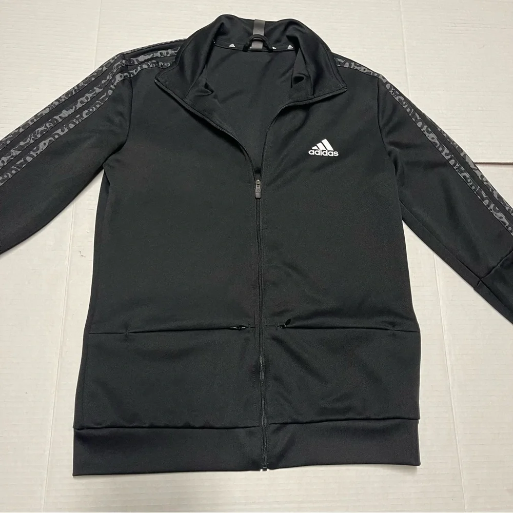 Adidas Women’s Sereno Track Jacket Size Small Black Camo Sleeve Striped Full Zip - Picture 6 of 13